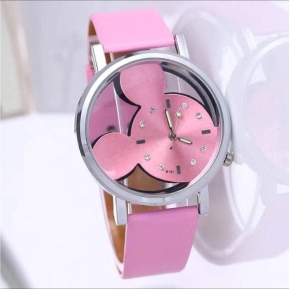 Minnie Mouse Watch Clear Face Quartz Adjustable Band Barbie Pink One Size - Picture 3 of 15